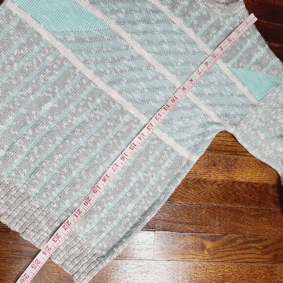 Vintage 80s 90s Mint Green Grey Striped Loose Knit Slouchy Sweater - Picture 8 of 12